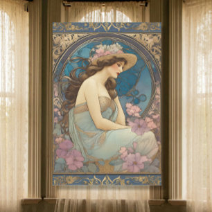 Papel De Seda Elegante y vintage Lady Art Nouveau Ephemera azul