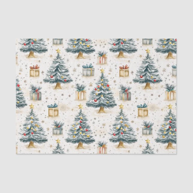 Papel De Seda Elegantes árboles de Navidad de época (Anverso)