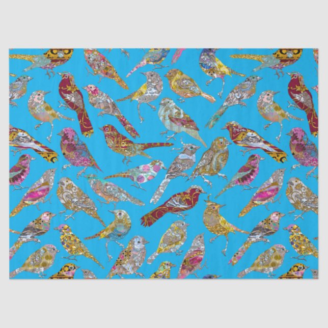Papel De Seda Elegantes aves bailando en el patrón del cielo azu (Anverso)