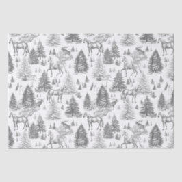 Papel De Seda Elegantes caballos blancos de época en tela de bos