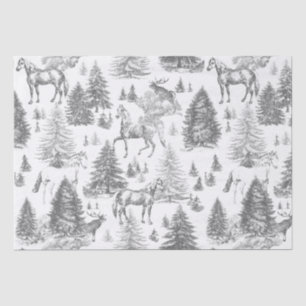 Papel De Seda Elegantes caballos blancos de época en tela de bos