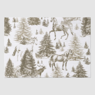 Papel De Seda Elegantes caballos blancos de época en tela de bos