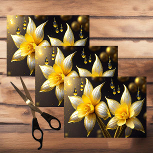 Papel De Seda Elegantes daffodils con acentos dorados, Pascua