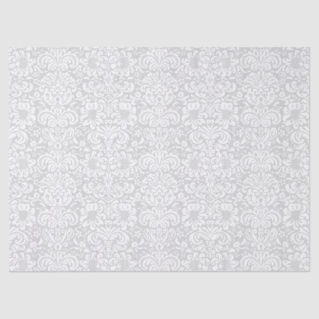 Papel De Seda Elegantes Damascos Florales Blancos Sobre Fondo Gr (Anverso)