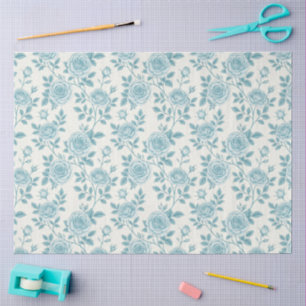 Papel De Seda Elegantes Florales de inspiración azul y blanca