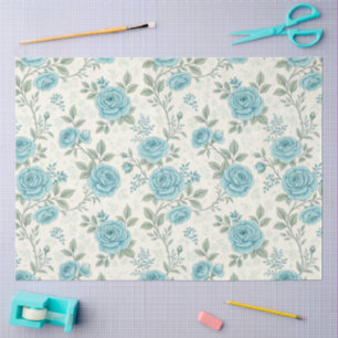 Papel De Seda Elegantes Florales de inspiración azul y blanca