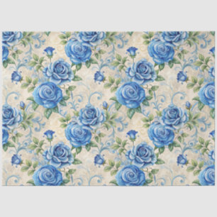 Papel De Seda Elegantes Florales inspirados en la cosecha azul