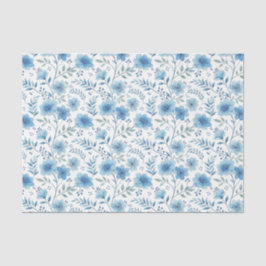 Papel De Seda Elegantes Flores Acuarela Azul Decoupage