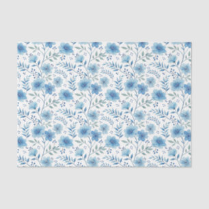 Papel De Seda Elegantes Flores Acuarela Azul Decoupage