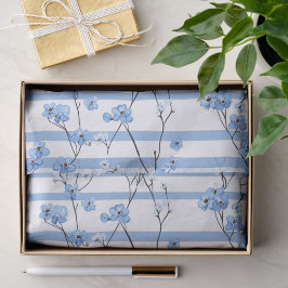 Papel De Seda Elegantes flores azules diseño de rayas