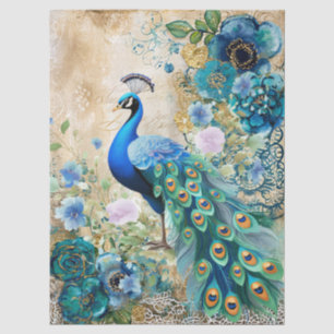 Papel De Seda Elegantes flores azules turquesa y pavo real angus