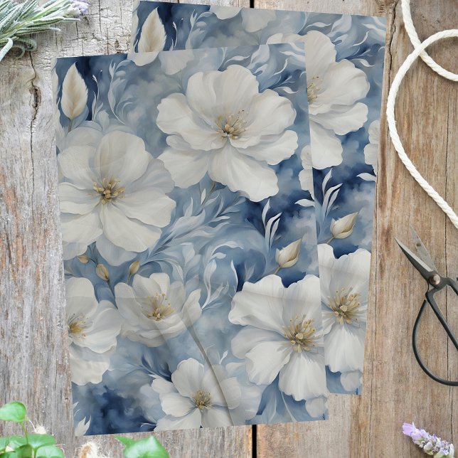 Papel De Seda Elegantes flores blancas con hojas verdes delgadas (Subido por el creador)
