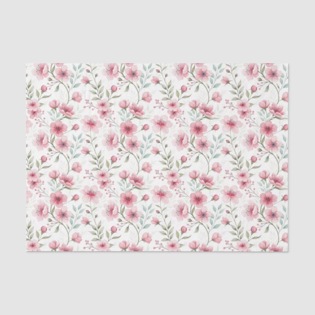 Papel De Seda Elegantes Flores de Acuarela Rosa Decoupage (Anverso)
