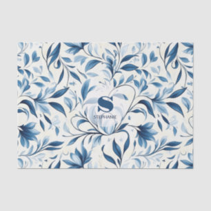 Papel De Seda Elegantes hojas de paisley azul - fondo blanco (1)