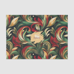 Papel De Seda Elegantes hojas de paisley rojas, verdes y doradas