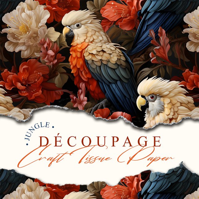 Papel De Seda Elegantes loros de la selva victoriana de Boho (This parrot decoupage tissue paper is both classic cool and colorful, perfect for your gift wrappin)