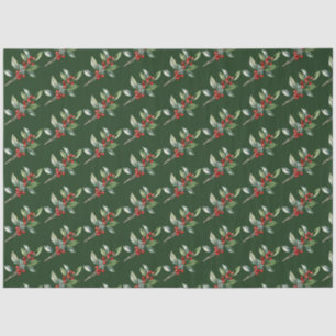 Papel De Seda Elegantes Navidades acuarela Verde Rojo Botánico