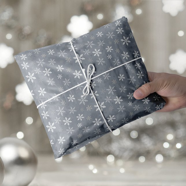 Papel De Seda Elegantes Navidades Copos de nieve gris y blanco (Elegant Christmas Grey and White Snowflakes Tissue Paper)