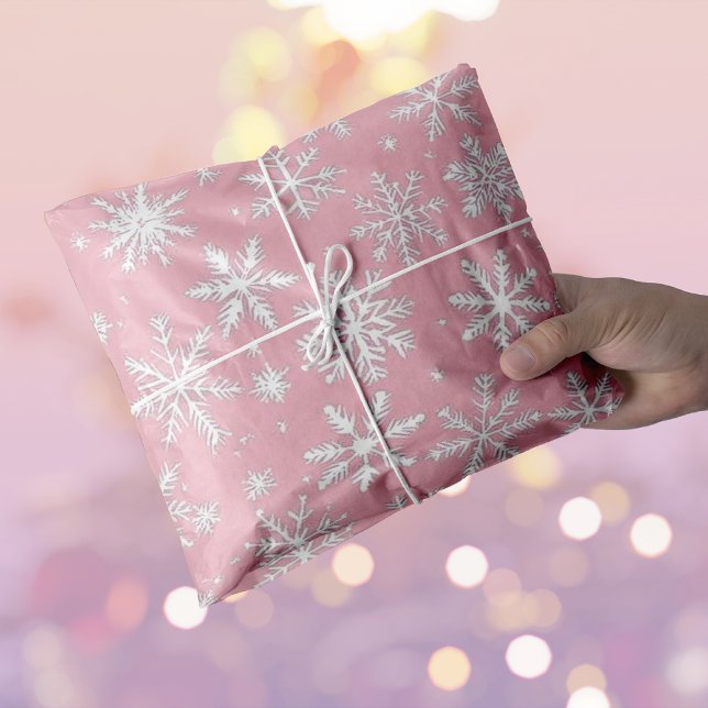 Papel De Seda Elegantes Navidades copos de nieve rosa y blanco (Elegant Christmas Pink and White Snowflakes Tissue Paper)