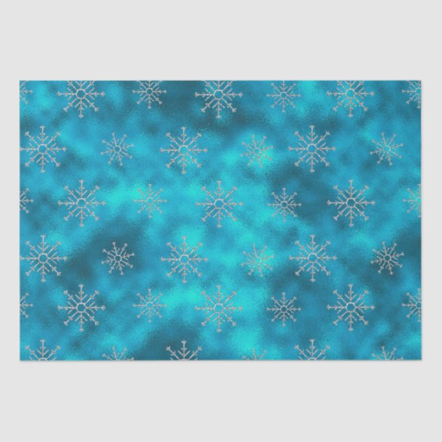 Papel De Seda Elegantes Navidades de copas de nieve azul acuátic (Anverso)