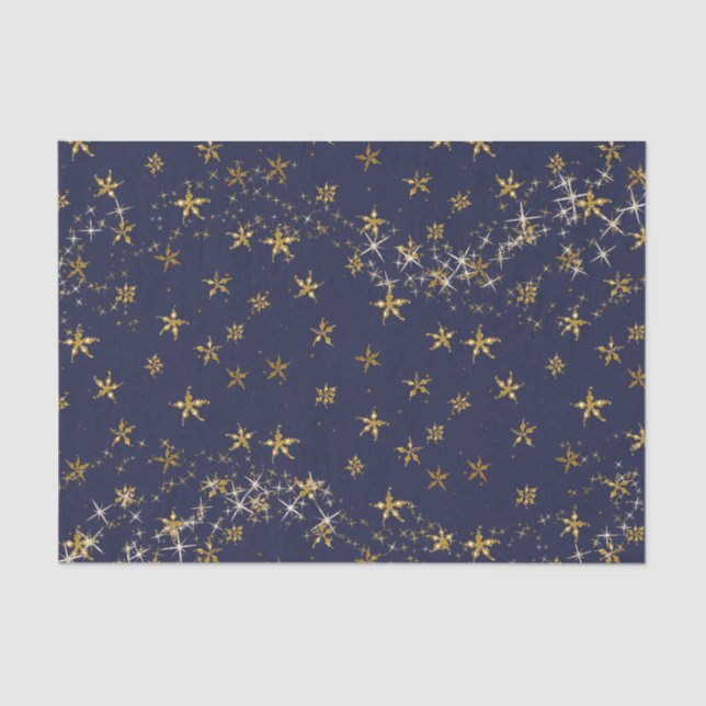 Papel De Seda Elegantes Navidades de copos de nieve con estrella (Anverso)