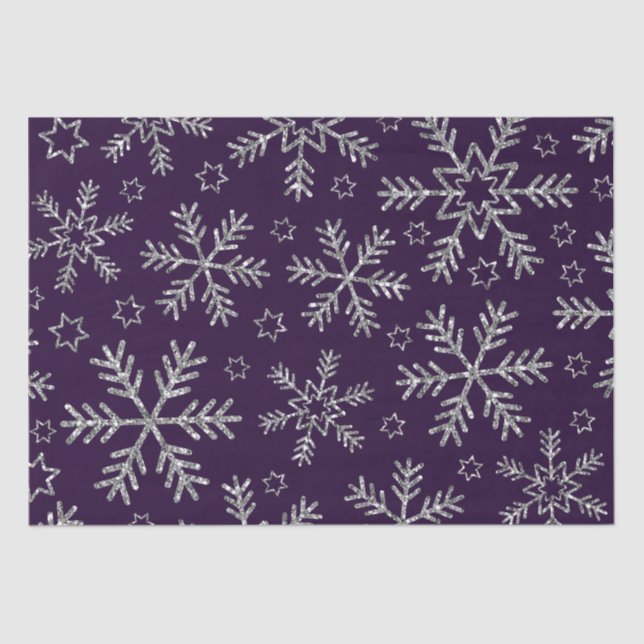 Papel De Seda Elegantes Navidades de copos de nieve morado y pla (Anverso)