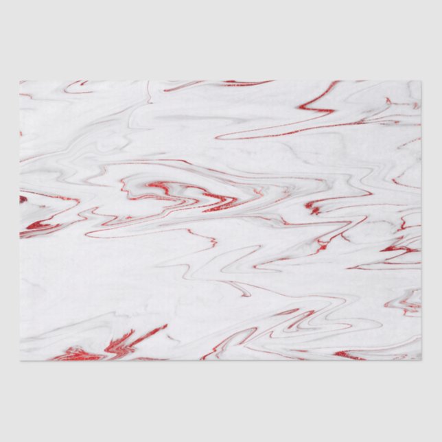 Papel De Seda Elegantes Navidades de Mármol Blanco Rojo (Anverso)