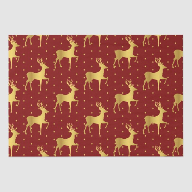 Papel De Seda Elegantes Navidades De Oro En Punto Rojo (Anverso)