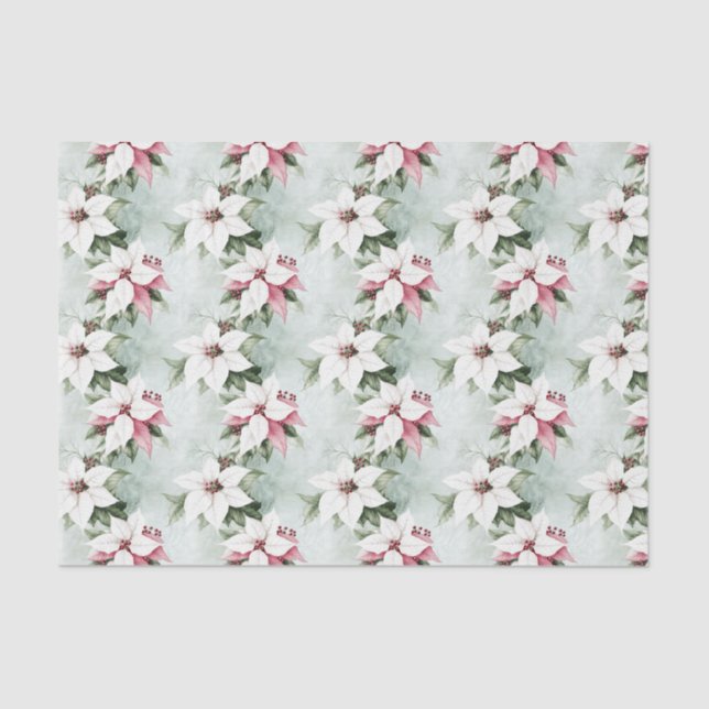 Papel De Seda Elegantes Navidades de Poinsettias Blancas (Anverso)