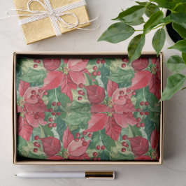 Papel De Seda Elegantes Navidades de Poinsettias Rojas