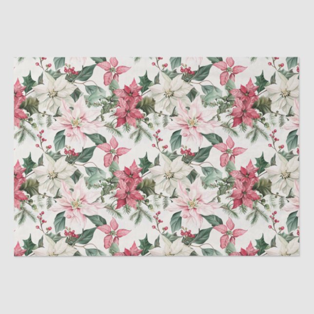 Papel De Seda Elegantes Navidades de Poinsettias Rosa (Anverso)