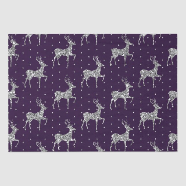 Papel De Seda Elegantes Navidades de renos Purpurinas morados y  (Anverso)