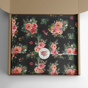 Papel De Seda Elegantes Navidades negros Patrón de flores y pino