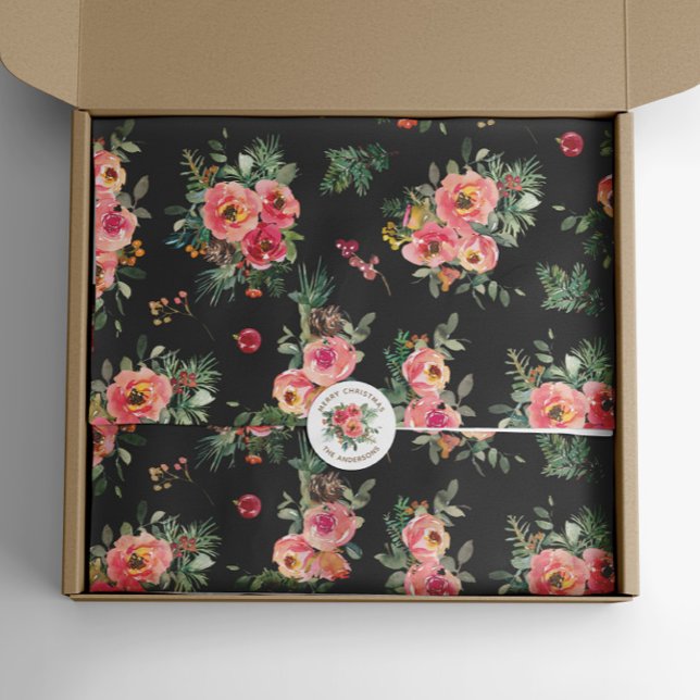 Papel De Seda Elegantes Navidades negros Patrón de flores y pino (Subido por el creador)