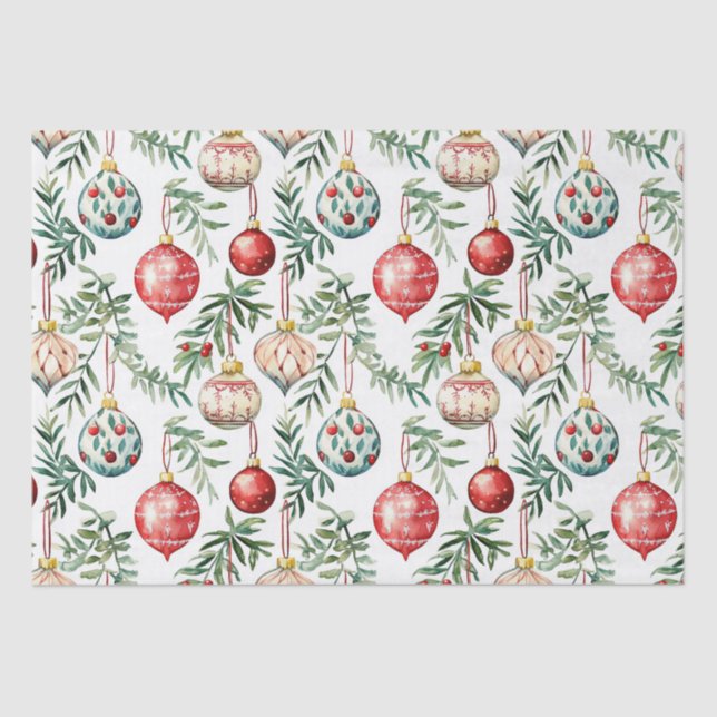 Papel De Seda Elegantes Navidades Ornamentos de época (Anverso)