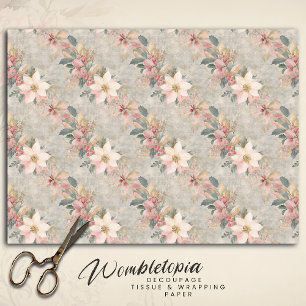 Papel De Seda Elegantes Navidades Poinsettia Floral rosa y gris