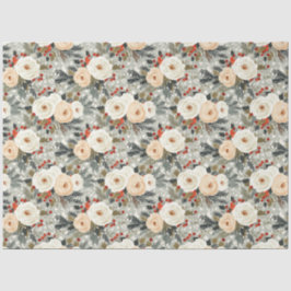 Papel De Seda Elegantes Navidades Rosas Blancas y Berry Invierno