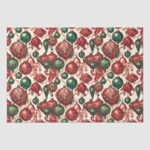 Papel De Seda Elegantes Navidades verdes rojos vintage Baubles B