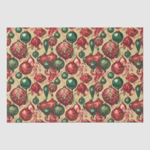 Papel De Seda Elegantes Navidades verdes rojos vintage Baubles G