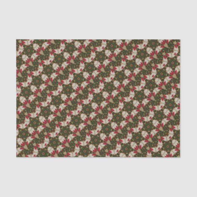 Papel De Seda Elegantes Navidades Wreath Red Green Kaleidoscópic (Anverso)