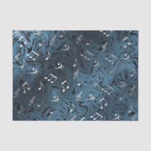 Papel De Seda elegantes notas musicales de plata en azul