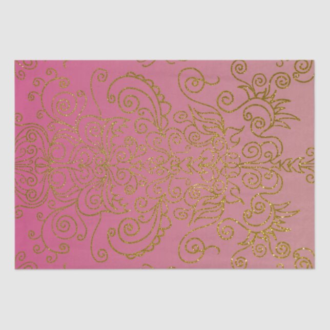 Papel De Seda Elegantes Ornamentos Purpurinas De Oro En Gradient (Anverso)