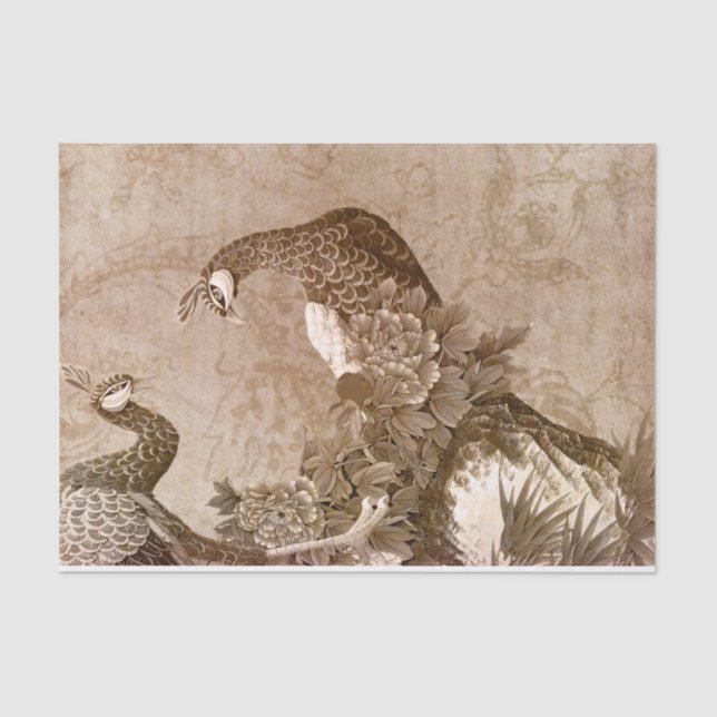 Papel De Seda Elegantes Peacocks de época (Anverso)