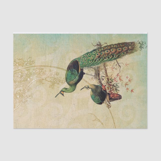 Papel De Seda Elegantes Peacocks de época (Anverso)