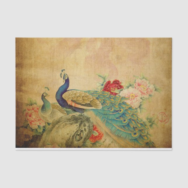 Papel De Seda Elegantes Peacocks de época (Anverso)