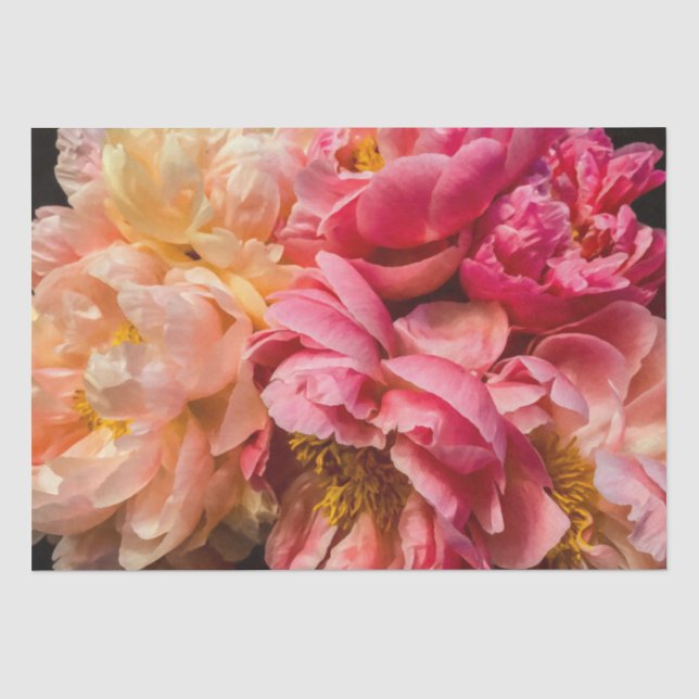 Papel De Seda Elegantes Peonías rosadas y melancólicas (Anverso)