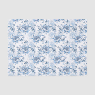 Papel De Seda Elegantes Peonies con grabado azul y blanco