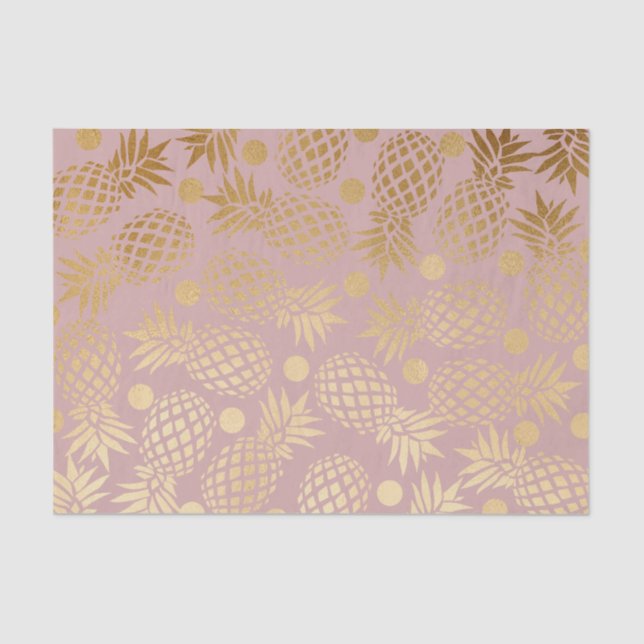 Papel De Seda elegantes puntos de polka de patrón de piña dorada (Anverso)