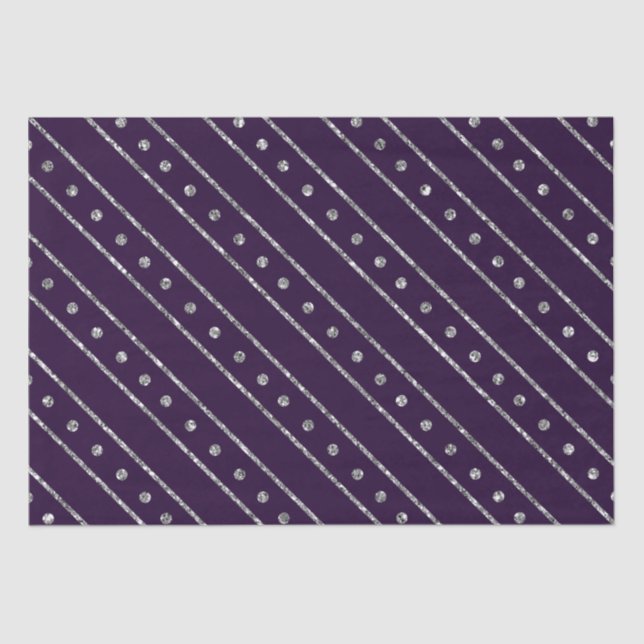 Papel De Seda Elegantes rayas Navidades Purpurinas moradas y pla (Anverso)