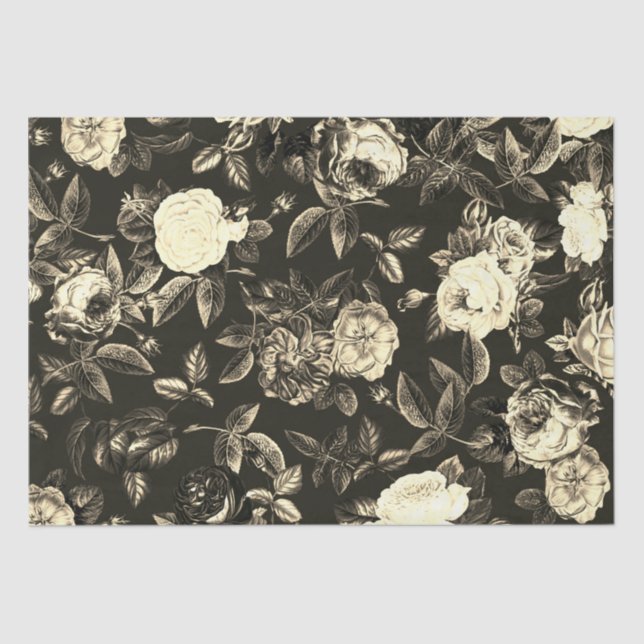 Papel De Seda Elegantes Rosas beige-negros blancos (Anverso)